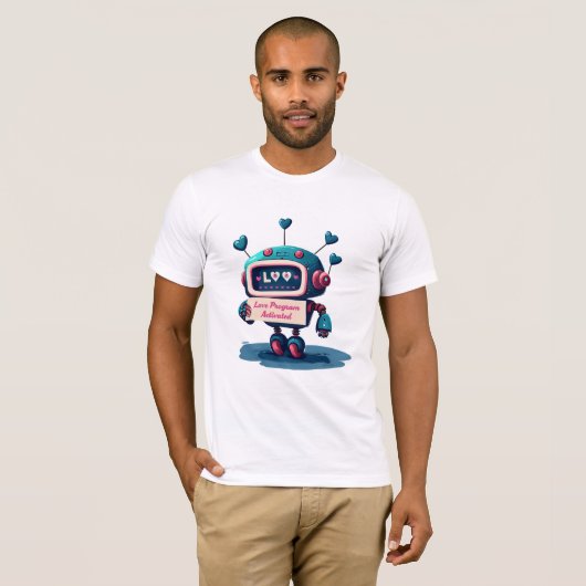 Niedlicher Roboter mit Liebe Valentines Message T- T-Shirt (Vorne ganz)