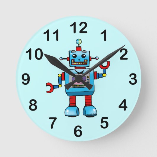 Niedlicher Roboter Runde Wanduhr (Vorderseite)
