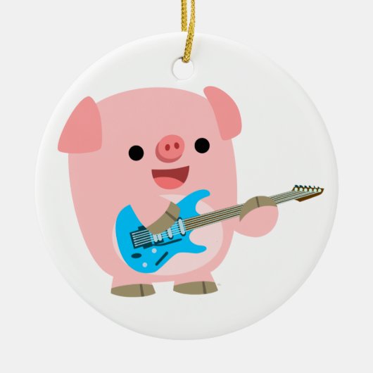 Niedlicher Rockin-Cartoon Schweinefleisch Keramik Ornament (Vorne)