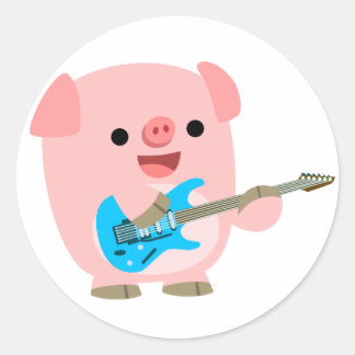 Niedlicher Rockin-Cartoon-Schweinekleber Runder Aufkleber