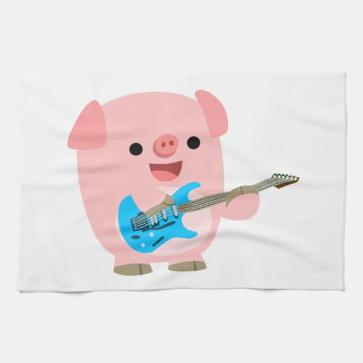 Niedlicher Rockin' Cartoon Schweineküche Handtuch (Horizontal)