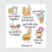Niedlicher Romantik/Freund Kawaii Junk Food Puns Aufkleber (Blatt)