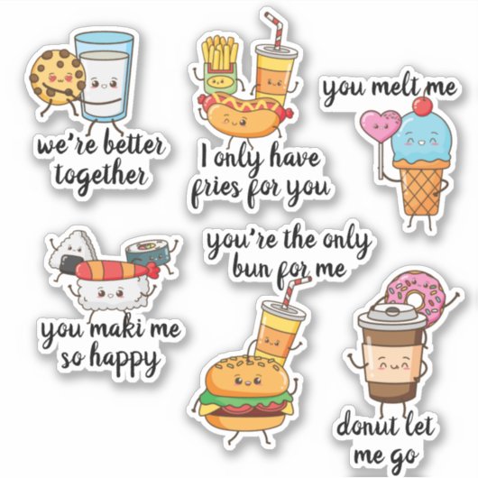 Niedlicher Romantik/Freund Kawaii Junk Food Puns Aufkleber (Vorderseite)