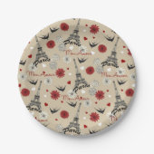 Niedlicher, romantischer Eiffelturm, Herz, Blume Pappteller (Vorderseite)