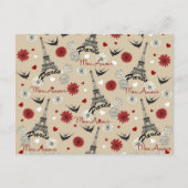 Niedlicher, romantischer Eiffelturm, Herz, Blume Postkarte (Vorderseite)