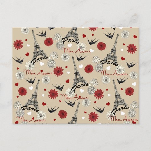 Niedlicher, romantischer Eiffelturm, Herz, Blume Postkarte (Vorderseite)
