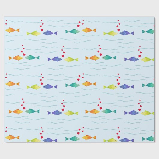 Niedlicher romantischer Fisch im Ozean, der in Lie Geschenkpapier (Flach)