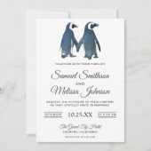 Niedlicher romantischer Pinguin Hochzeitsempfang Einladung (Vorderseite)