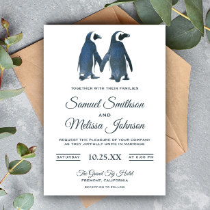 Niedlicher romantischer Pinguin Hochzeitsempfang Einladung