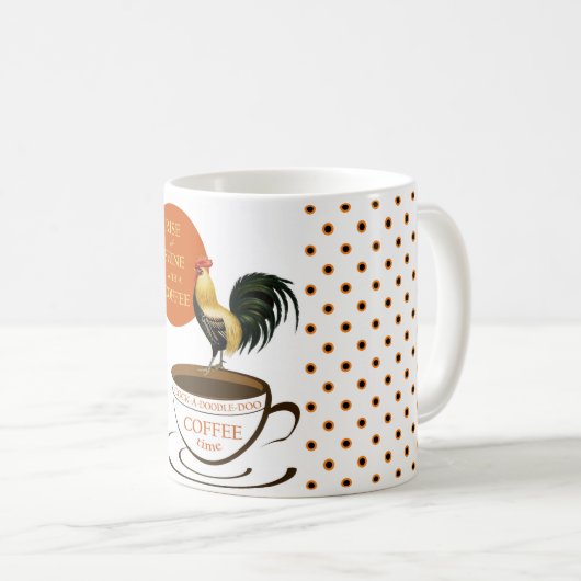 Niedlicher Rooster Orange Schwarz-weiß Polka Dots Kaffeetasse (VorderseiteRechts)