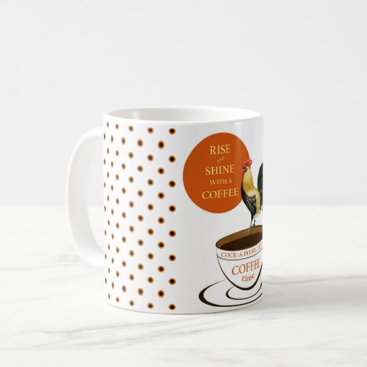 Niedlicher Rooster Orange Schwarz-weiß Polka Dots Kaffeetasse (Vorderseite Links)