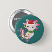 Niedlicher rosa Axolotl in den Weihnachtslichtern Button (Vorne & Hinten)