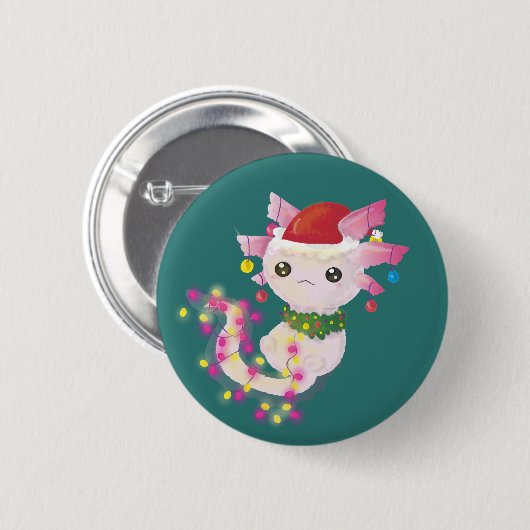 Niedlicher rosa Axolotl in den Weihnachtslichtern Button (Vorne & Hinten)
