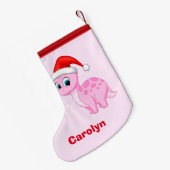 Niedlicher rosa Baby-Dinosaurier mit Kleiner Weihnachtsstrumpf (Rückseite (Hängend))