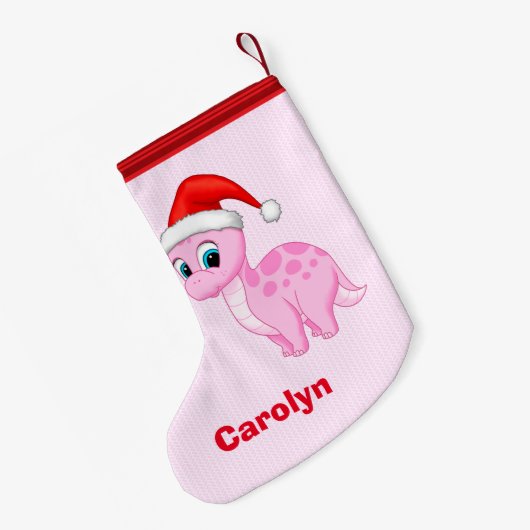 Niedlicher rosa Baby-Dinosaurier mit Kleiner Weihnachtsstrumpf (Rückseite (Hängend))