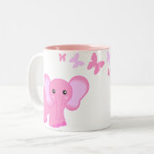 Niedlicher rosa Baby-Elefant und Zweifarbige Tasse (Vorderseite Links)