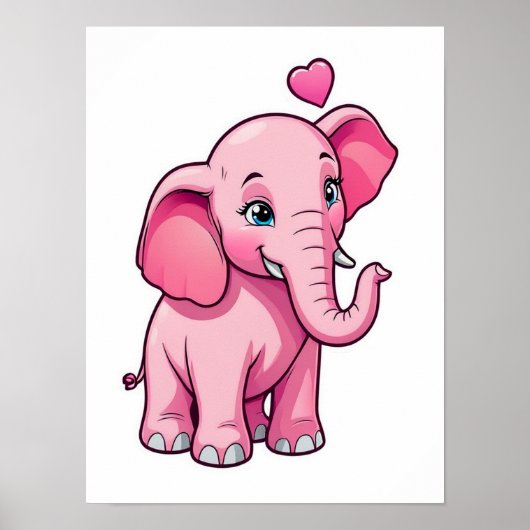 Niedlicher rosa Babyelefon mit Liebe Poster (Vorne)