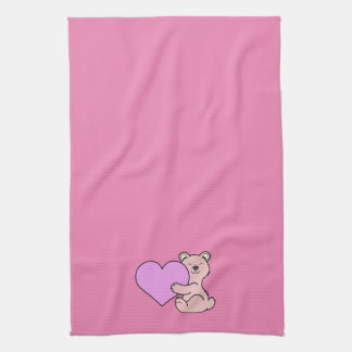 Niedlicher rosa Bär des Valentines Tagesmit Herzen Geschirrtuch