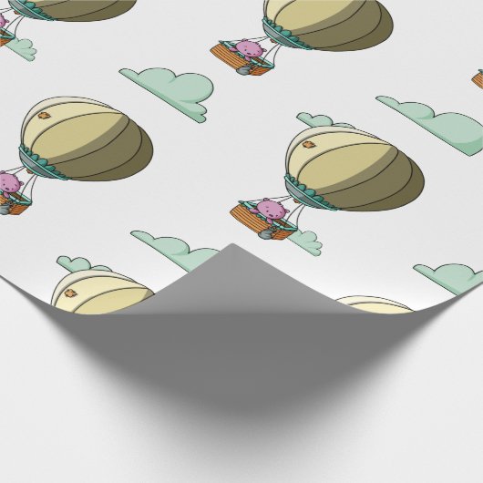 Niedlicher rosa Bär in Heißluftballon Illustrierte Geschenkpapier (Ecke)