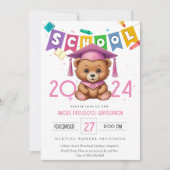 Niedlicher rosa Bär Kindergarten Abschluss Einladu Einladung (Vorderseite)