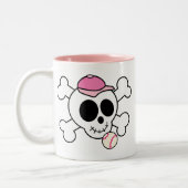 Niedlicher rosa Baseball-Schädel und gekreuzte Zweifarbige Tasse (Links)