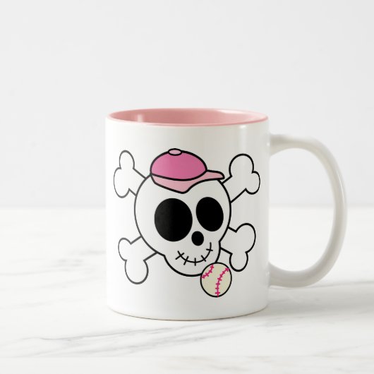 Niedlicher rosa Baseball-Schädel und gekreuzte Zweifarbige Tasse (Rechts)