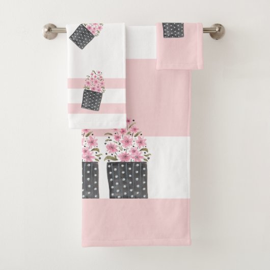 Niedlicher rosa Blumentopf Badhandtuch Set (Insitu)