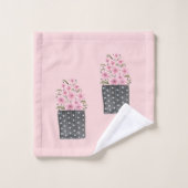Niedlicher rosa Blumentopf Badhandtuch Set (Waschlappen)
