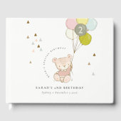 Niedlicher Rosa Blush Bärenballon jedes Alter Gebu Gästebuch (Vorderseite)
