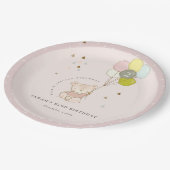 Niedlicher Rosa Blush Bärenballon jedes Alter Gebu Pappteller (Schrägansicht)