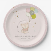 Niedlicher Rosa Blush Bärenballon jedes Alter Gebu Pappteller (Vorderseite)