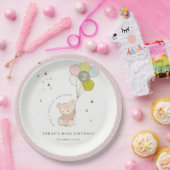 Niedlicher Rosa Blush Bärenballon jedes Alter Gebu Pappteller (Party)