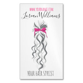 Niedlicher rosa Bow Graue und weiße Braiderhaare Magnetische Visitenkarte