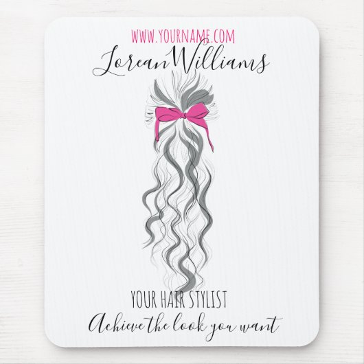 Niedlicher rosa Bow Graue und weiße Braiderhaare Mousepad (Vorne)