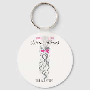Niedlicher rosa Bow Graue und weiße Braiderhaare Schlüsselanhänger