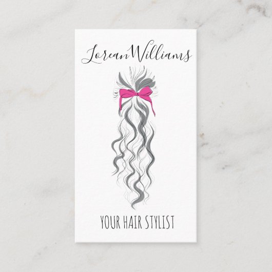 Niedlicher rosa Bow Graue und weiße Braiderhaare Visitenkarte (Vorderseite)