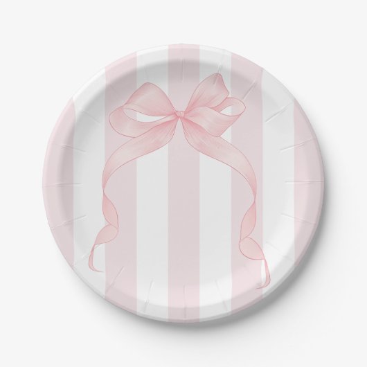 Niedlicher rosa Bow und Markisenstreifen Girly Pappteller (Vorderseite)