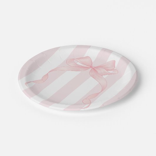 Niedlicher rosa Bow und Markisenstreifen Girly Pappteller (Schrägansicht)