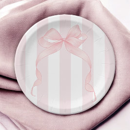 Niedlicher rosa Bow und Markisenstreifen Girly Pappteller