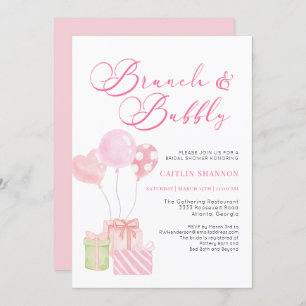 Niedlicher rosa Brunch und Bubbly-Brautparty Einladung
