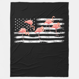 Niedlicher rosa Cartoon Flamingo USA Flag 4. Juli Fleecedecke