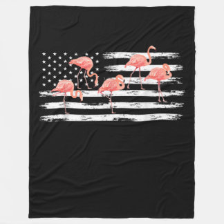 Niedlicher rosa Cartoon Flamingo USA Flag 4. Juli Fleecedecke