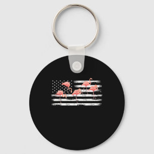 Niedlicher rosa Cartoon Flamingo USA Flag 4. Juli Schlüsselanhänger