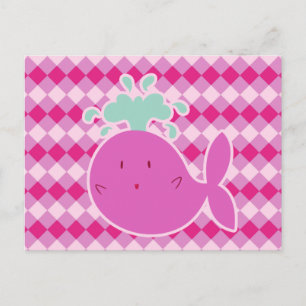 Niedlicher Rosa Cartoon Whale Postkarte