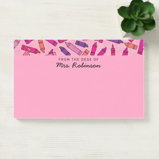 Niedlicher rosa Crayons Lehrer aus dem Schreibtisc Post-it Klebezettel (Büro)