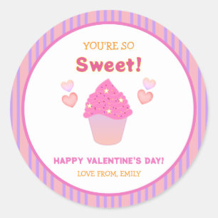Niedlicher rosa Cupcake süße Herzen Valentinstag Runder Aufkleber