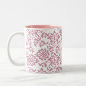 niedlicher rosa Damast, Namensanfangsmonogramm Zweifarbige Tasse (Links)