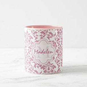 niedlicher rosa Damast, Namensanfangsmonogramm Zweifarbige Tasse