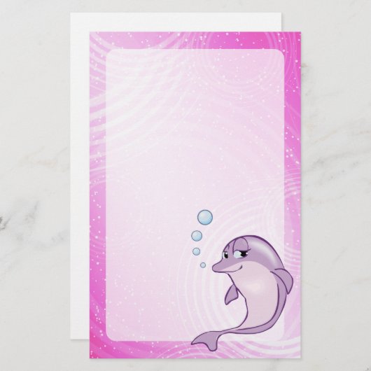Niedlicher rosa Delphin-Cartoon Briefpapier (Vorne/Hinten)