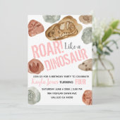 Niedlicher Rosa-Dinosaurier-Fossil Einladung (Stehend Vorderseite)